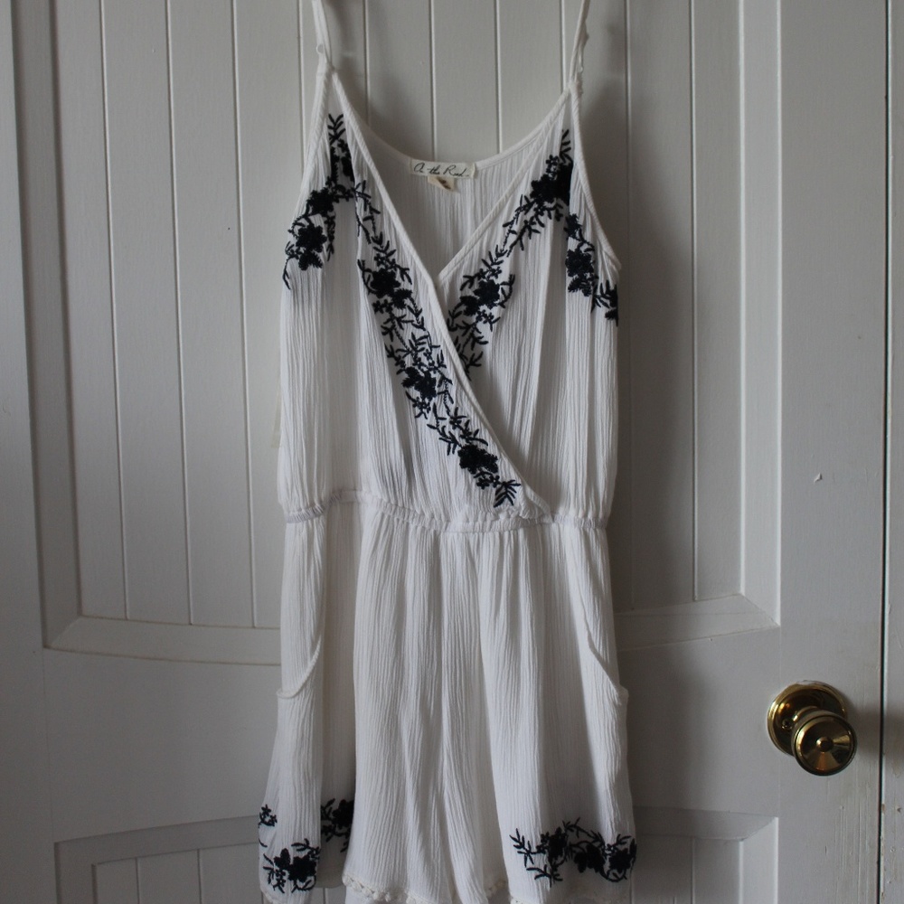 White and Blue Floral Romper